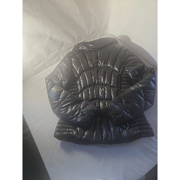 Guess Women's Puffer Coat Size Medium Shiny Black Winter Chic Cute Quilted Zip - Picture 6 of 7